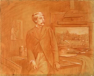 Autoportret (czerwona kreda podkreślona białym papierem)
